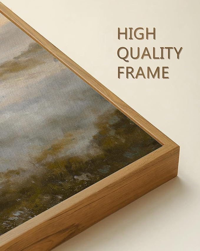 SHENIFY Landscape Framed Canvas Wall Art 16x24in Large Vintage Dusk in The Forest Classic Paints Farmhouse Bathroom Office Decor - Natural Framed