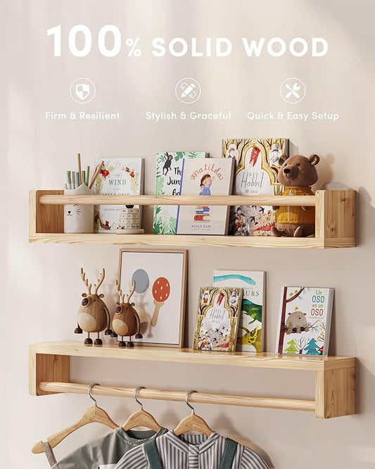 G&W Gruwald Nursery Book Shelves, Set of 3, Wall Bookshelf, Book Shelf for Kids Rooms, Wall Book Shelves for Bedroom Kids, Floating Shelf, Nursery Decor(Wood, 23 Inches)