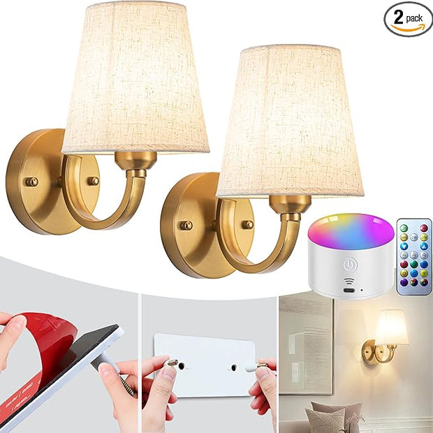 Peel and Stick Wall Sconces, No Drilling Stick On Wall Sconce, Wireless Battery Operated Wall Lights, Adhesive Wall Lamp with 10000mAh Battery Bulb for Bedroom Living Room Decor