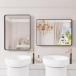 Black Bathroom Mirror 21X30 Inch, Black Metal Framed Mirror for Wall, Rounded Rectangle Matte Bathroom Vanity Mirror with Tempered Glass, Anti-Rust, Horizontal/Vertical