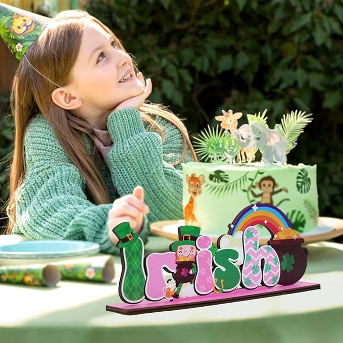 St Patricks Day Decor for Table Irish Themed Decoration Wooden Centerpieces Rustic Farmhouse Sign for Tabletop Home Shelf Office St Patricks Day Party Decoration Pink