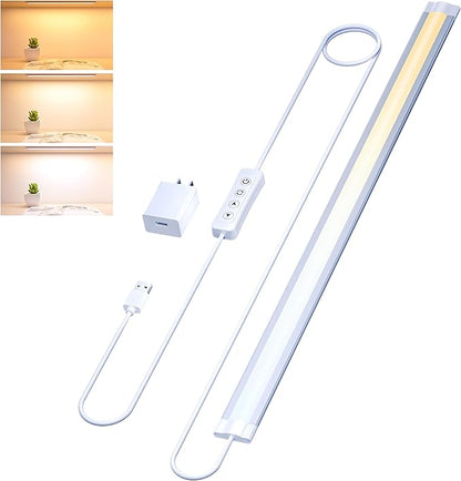 Under Cabinet Lighting USB Plug In 20Inch Under Counter Light Fixtures,3 CCT(3000K/4000K/6000K), 6W, 560LM Dimmable Slim Indoor LED Light Strip for Desk, Shelf, Kitchen Cabinets, Closet, Monitor, 1pcs