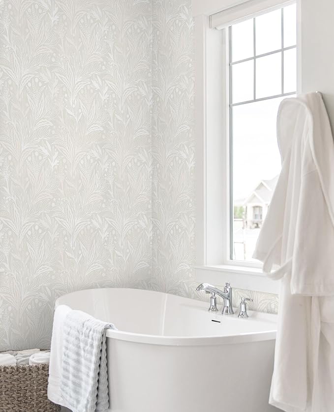 Peel and Stick Wallpaper Boho Contact Paper Beige Neutral Leaf Wall Paper Modern Self Adhesive Removable Wallpaper for Bedroom Living Room Waterproof Vinyl Roll 17.3"x197"