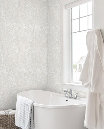 Peel and Stick Wallpaper Boho Contact Paper Beige Neutral Leaf Wall Paper Modern Self Adhesive Removable Wallpaper for Bedroom Living Room Waterproof Vinyl Roll 17.3"x197"