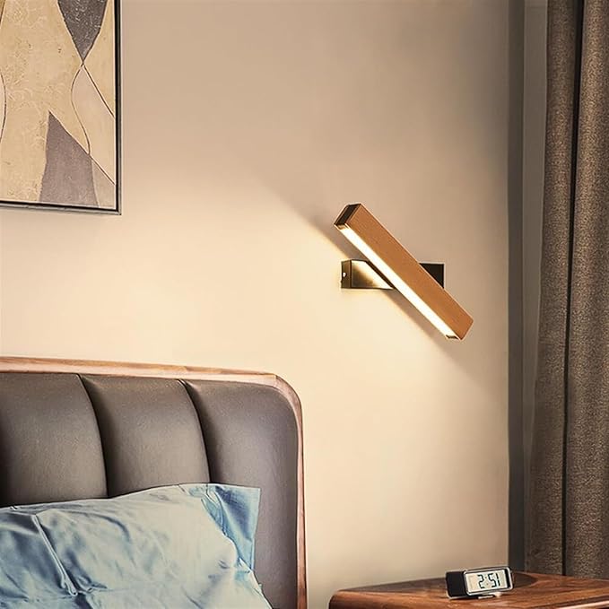 Modern Indoor LED Wall Sconce Wooden Minimalist Interior Small Wall Lights 1 Pack Hardwired 360° Rotatable Wall Mount Light for Living Room Bedroom Hallway Corridor(Warm Light,Small)
