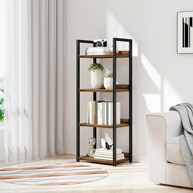 NUMENN Narrow Bookshelf, 4 Tier Bookshelves, Home Office Bookcase Shelf Storage Organizer, Free Standing Storage Shelving Unit for Bedroom, Living Room and Home Office, Vintage