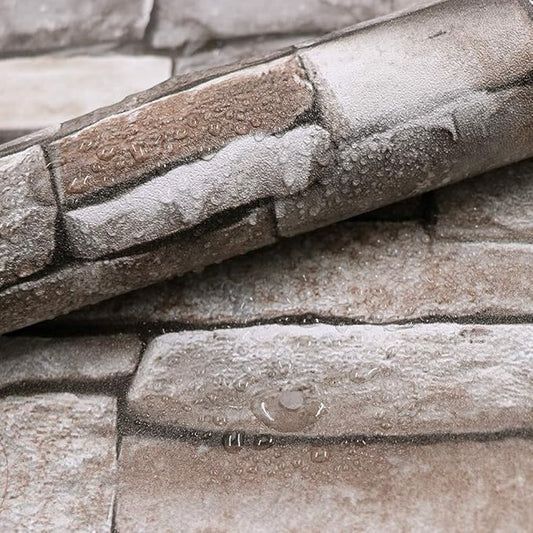 Abyssaly Peel and Stick Wallpaper Stone Brick Stick on Wallpaper 23.6" X 275.5" Thick Cleanable Self-Adhesive Removable Home Decorate Wall Paper Vinyl Shelf Paper Fireplace Christmas Decoration