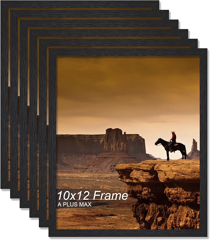 A PLUS MAX 10x12 Picture Frame Set of 6, Black Engineered Wood Frame for 10 x 12 Inch Picture Poster Photo, Light Weight 10 by 12 Frame with Wood-grain for Wall - 6 Pack/Black/10 x12
