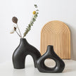 BLACK Ceramic Vase Set of 2 for Modern Home Decor, Round Matte Donut Vases for Pampas Grass, Neutral Boho Nordic Minimalism Style Flower Vases for Living Room Wedding Dinner Table Party Office Bedroom