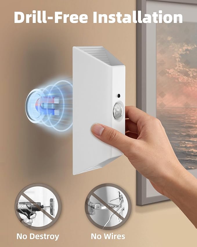 EZVALO Motion Sensor Wall Lights, 4000mAh Rechargeable Battery Operated Wall Sconces Set of 2, 3 Color Temps, Dimmable, Wireless Magnetic Night Light with Remote, Timer, for Stair, Hallway, Bathroom
