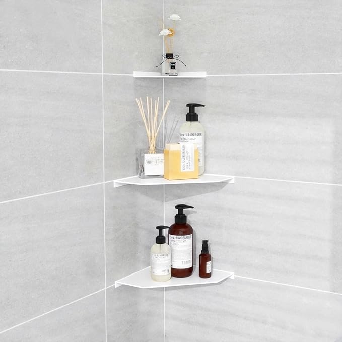 6 Inch White Floating Corner Shelf Wall Mounted, Triangle Decorative Shelf for Home, Bathroom, Phone & Small Items