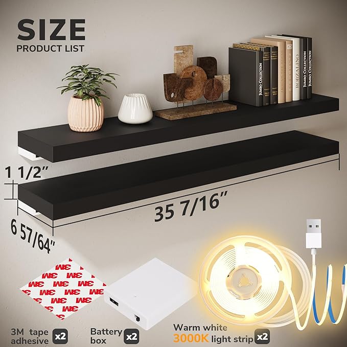 BAMEOS LED Floating Shelves for Wall, 35