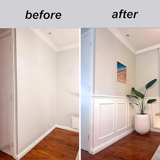 Peel and Stick Wall Molding Kit, Pre-Cut Mitered Picture Frame Molding for Wall (16" x 24"), DIY Wainscoting Wall Trim, Paintable Rigid PS Trim, 4 Panels, White