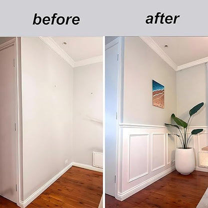 Peel and Stick Wall Molding Kit, Pre-Cut Mitered Picture Frame Molding for Wall (16" x 24"), DIY Wainscoting Wall Trim, Paintable Rigid PS Trim, 4 Panels, White