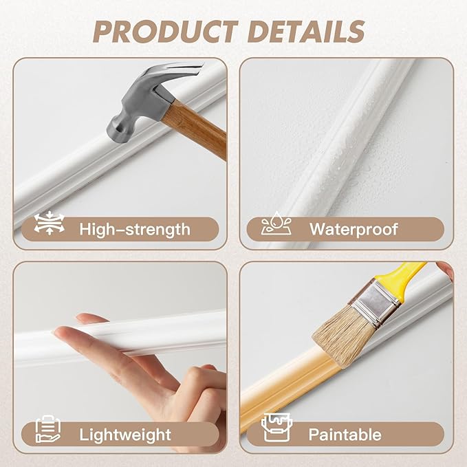 6 Sets Peel and Stick Wall Molding Kit, Premade Wainscoting Panels, Self Adhesive 3D Trim for Interior Walls Picture Frame(16