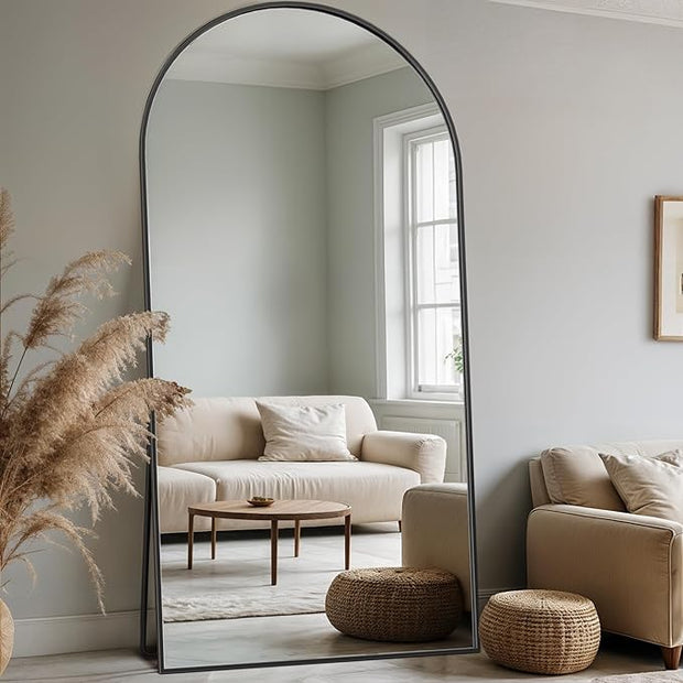 Full Length Mirror, 78" x 38" Arched Full Body Mirror Large Standing Floor Mirrors, Mirrors for Bedroom, Bathroom, Living Room Standing or Wall Leaning, Black