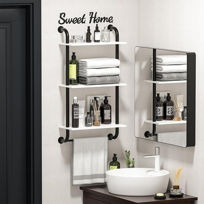 Wall Shelves 3-Tier, Bathroom Shelves Over Toilet, Rustic Industrial Pipe Shelf, Farmhouse Bathroom Decor, Floating Shelf Wall Decor for Bedroom, Living Room 17.3 inch, White