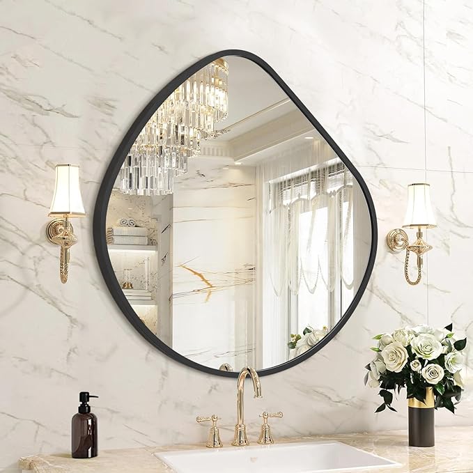 Irregular Wall Mirror Asymmetrical Mirrors, 19''x20'' Black Metal Framed Mirror for Bathroom Bedroom Living Room Entryway, Decorative Modern Wall Decor, Wall Mouted