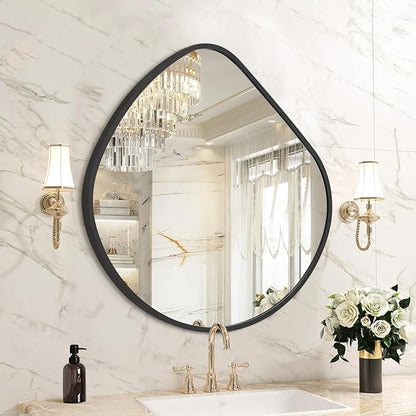 Irregular Wall Mirror Asymmetrical Mirrors, 19''x20'' Black Metal Framed Mirror for Bathroom Bedroom Living Room Entryway, Decorative Modern Wall Decor, Wall Mouted
