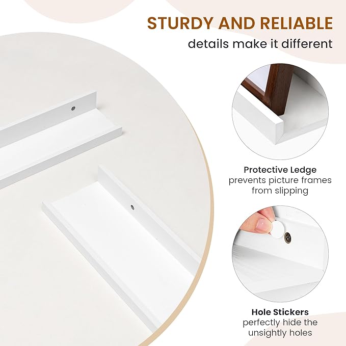 Axeman Picture Ledge Shelf, Floating Shelves for Wall Decor Storage Set of 6, 36 inch Floating Wall Mounted Shelves, Shelves with Lip for Living Room, Bedroom, Nursery, Bathroom, Kitchen, White