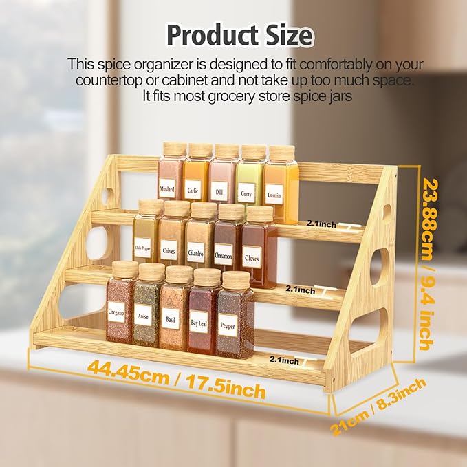 Spice Rack - Bamboo Wood Spice Rack Organization for Cabinet/Countertop