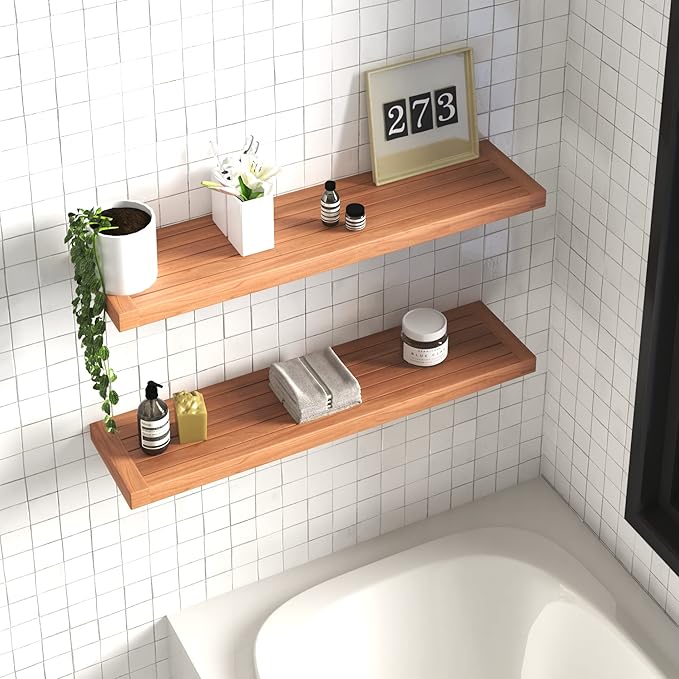 AquaTeak 36" Moa Teak Floating Wall Shelf - 36 Inch