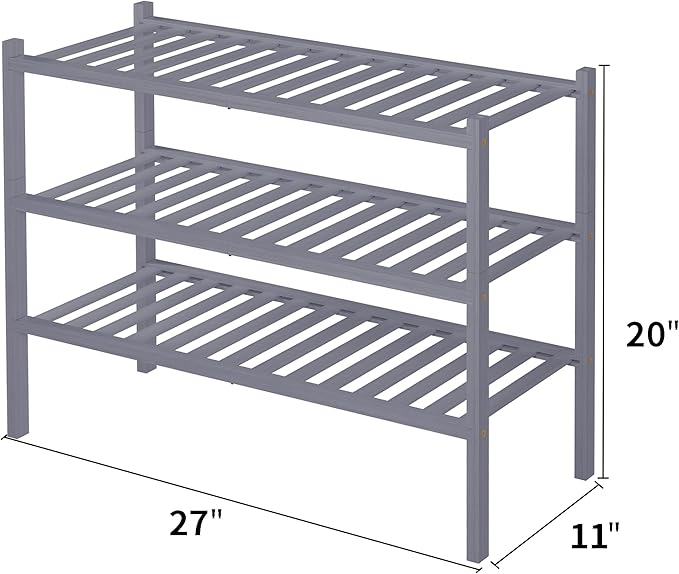 3 Tier Bamboo Shoe Rack for Closet Free Standing Wood Shoe Shelf Storage Organizer for Entryway Small Space Stackable 27