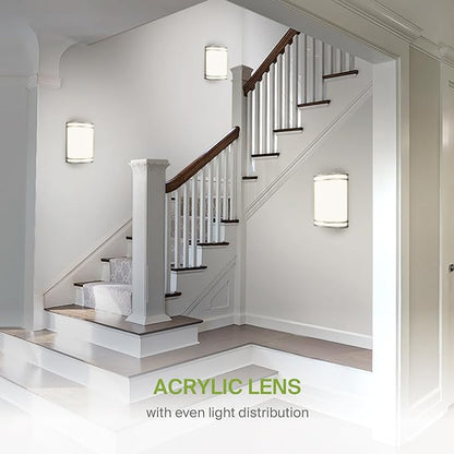 ASD LED Indoor Wall Mount Light Fixture - 10 Inch 15W Modern Interior Brushed Nickel Dimmable Wall Sconce Light - ETL 3000K 4000K 5000K Adjustable - Hallway, Bedroom LED Wall Lights, 4 Pack