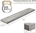 Sorbus Floating Shelves for Wall - 55 Inch Extra-Long Bathroom Shelves, Wall Decor for Bedroom, Kitchen, Living Room, Book Storage - Mounted Floating Shelf with Hidden Brackets (Gray, 3 Pack)