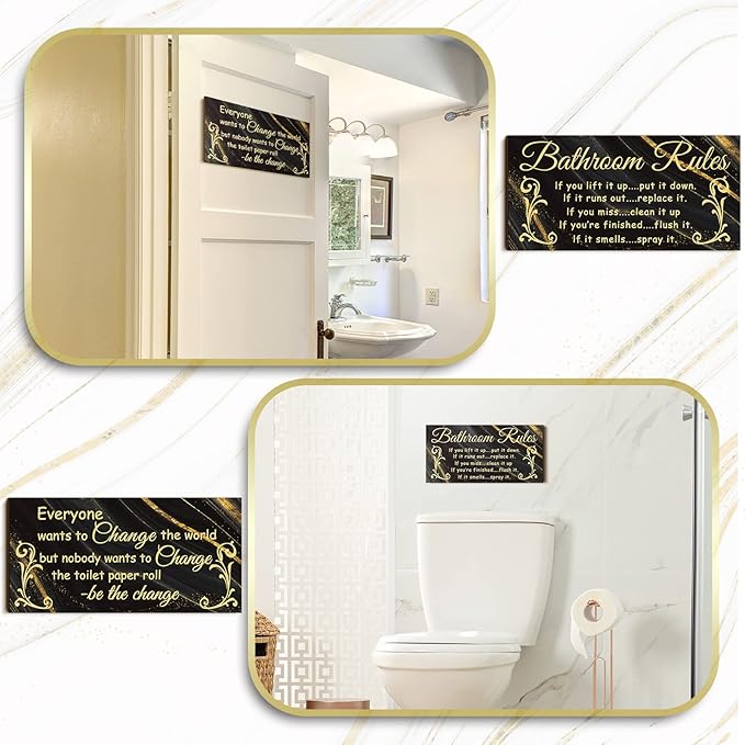 Jetec 2 Pieces Funny Bathroom Signs Bathroom Wall Decor Toilet Wall Accessories Farmhouse Toilet Rustic Wooden Signs, 12x6 Inch(Cool Style)