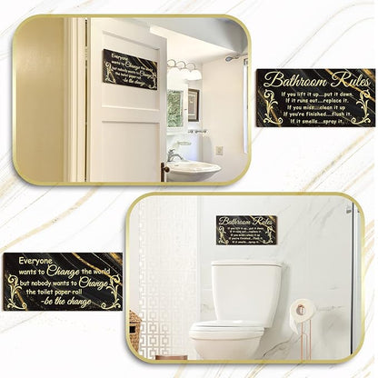 Jetec 2 Pieces Funny Bathroom Signs Bathroom Wall Decor Toilet Wall Accessories Farmhouse Toilet Rustic Wooden Signs, 12x6 Inch(Cool Style)