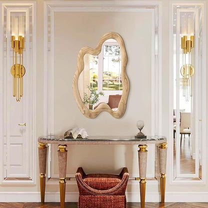 AAZZKANG Asymmetrical Wall Mirror 24"x16" Rustic Irregular Vanity Mirror Rustic Decorative Large Mirror for Bathroom Bedroom Living Room Hallway