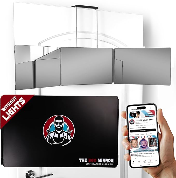 The 360 Mirror - 3 Way Mirror for Self Hair Cutting - Adjustable Trifold Barber Miror to Cut Your Own Hair - Tri Fold Self Haircut System for Men and Women Braiding - Three Sided Miror for Haircuts
