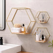 3 Pieces Hexagon Floating Shelves, Hexagon Wall Shelves, Gold Metal Wall Shelves with Wooden Panels – Modern Wall Decor for Bedroom, Living Room & Office Storage (Gold)