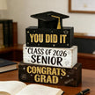 2026 Graduation Table Decorations Class of 2026 Senior Tiered Tray Decor Wooden Hat Block Signs Farmhouse Congrats Grad Tabletop Party Centerpiece for Tables Wooden Sign for Home Decor