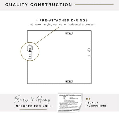 MCS 22x28 Large Wall Mirror, White Woodgrained Frame with Silver Embossed Detail & Beveled Detail Mirror, Vertical & Horizontal Wall Hanging Mirror for Bathroom, Bedroom & Livingroom