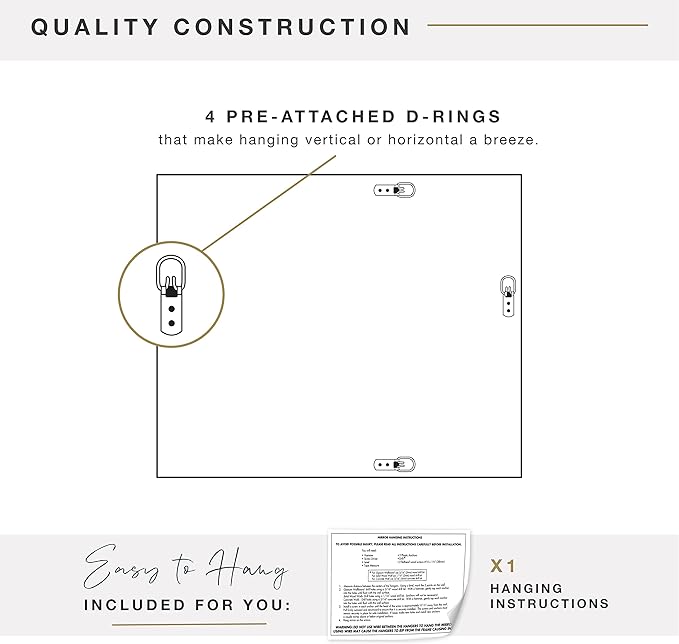 MCS Large Wall Mirror, Modern Rectangle Mirror Home Decor for Living Room, Bedroom, or Bathroom, 26.5 by 32.5 Inch, White