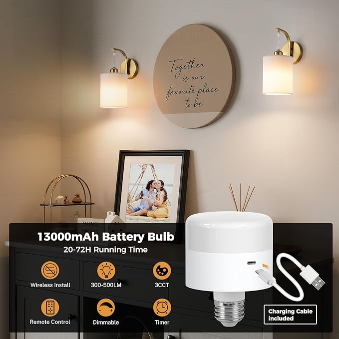 Battery Operated Wall Sconce Set of Two, Pleated Fabric Rechargeable Wireless Wall Sconces with 13000mAh Bulb & Dimmable, Battery Sconces Wall Light Decor Set of 2 for Living Room, Gold