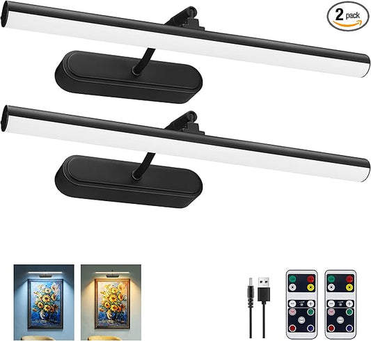 Picture Light,Art Light for Paintings,2PK Battery Operated Wall Light,Remote Accent Light with Timer and Dimmable for Frame,Portrait,Dartboard-Black