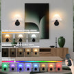 Rechargeable Battery Operated Wall Sconces Set of 2,Black Wall Lights with Remote,Dimmable Wall Lamp with Pleated Shades,15 Colors Wireless Bathroom Vanity Wall Light for Bedroom Living Room Hallway