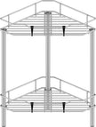 2 Tier Floor Standing Corner Shower Caddy Organizer Shelf with Hooks, Bathroom Shelves Stand Rack, Gray