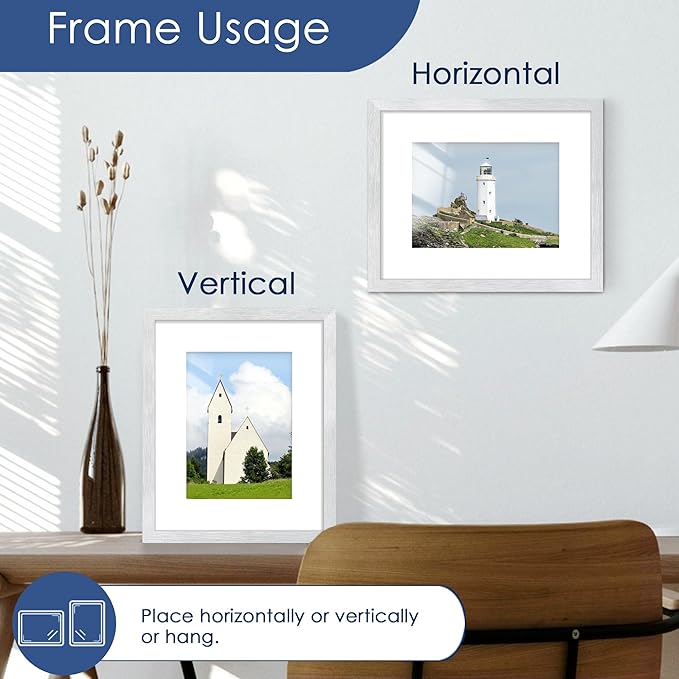 PEALSN 8x10 Picture Frame Set of 6, Display Pictures 5x7 with Mat or 8x10 without Mat for Wall Mounting or Table Top Display, Photo Frames Collage for Wall Decor, Silver.