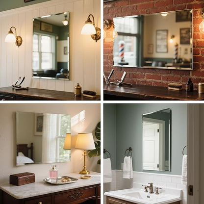 Rectangular Beveled Bathroom Mirrors, 36X55 inch Square Frameless Mirror, Rectangular Frameless Mirrors，Beveled Bathroom Mirror。