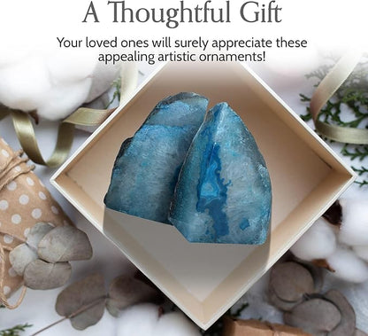 Nature's Decorations Agate Bookends - A Quality Teal Geode with Non-Skid Rubber Bumpers for Shelves, Office, Home Decor - Heavy Duty Cool Crystal Stone (3-4 LB)