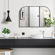 Modern Large Wall Mirror, Modern Mantel Minimalist Home Decor, Brushed Black Metal Framed Arched Mirror for Living Room, Bedroom, Fireplace, Mantle, Entryway, Bathroom, 36