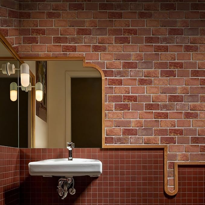 GaliGali Red and Gold Brick Wallpaper, Peel and Stick Wallpaper, Self-Adhesive Classic Antique Texture Rock Wall Paper, Removable Contact Paper for Home Decoration 17.3"x393", CA.A07020A-10