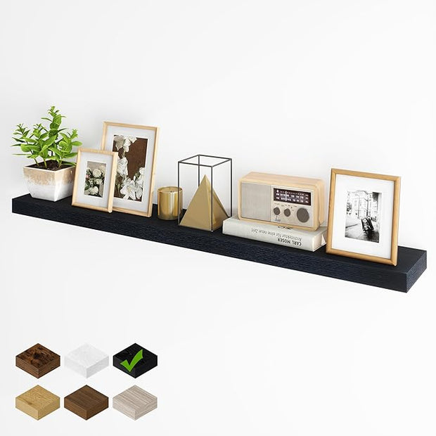 Fun Memories 55 Inch Fireplace Mantel Shelf -Long Floating Shelf, Wall Mounted Farmhouse Display Shelf with Invisible Heavy Duty Metal Bracket, Black