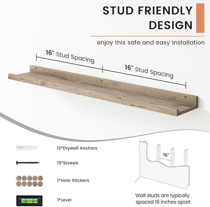 Floating Picture Ledge Shelves for Wall Set of 4, 36 Inch Wall Shelves with Lip Long Large Nursery Book Shelf for Toys Storage Kids Bookshelf Wall Mounted Living Room Bedroom Decor Frames
