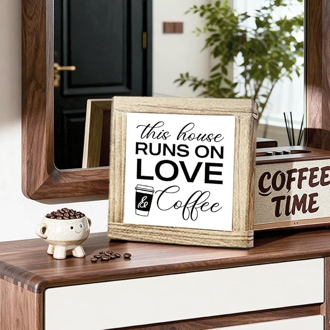 Coffee Wood Decor This House Runs On Love And Coffee Handmade Wooden Coffees Sign Rustic Kitchen Wall Art Perfect For Home Office Kitchen Bar Decor Square Ideal Gift For Coffees Lover 5.9x5.9 Inch