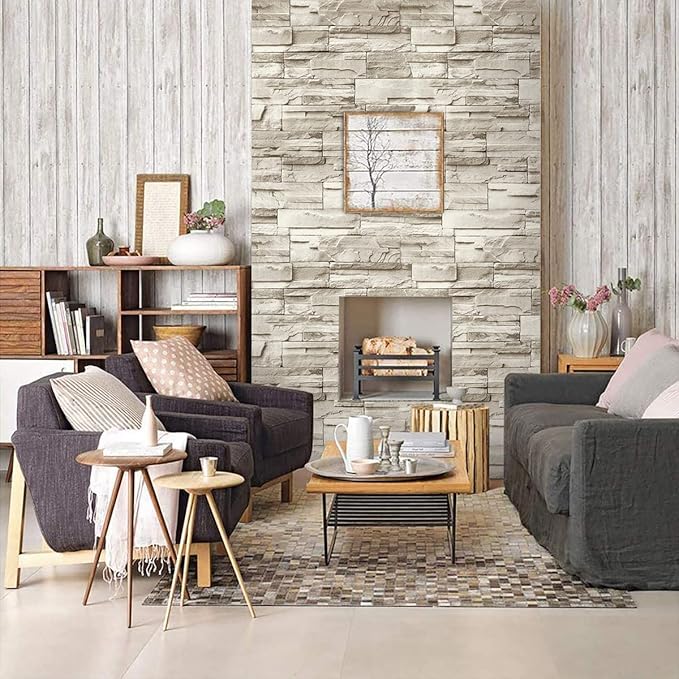 Jeweluck Stone Wallpaper Peel and Stick Brick Wallpaper 17.7”×590.5” Brick Contact Paper Peel and Stick Wall Paper Bathroom Faux Stone Backsplash for Kitchen Removable Decorative for Walls Vinyl